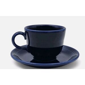 Fiesta Cobalt Blue Flat Cup & Saucer Sets - 8 Pieces
